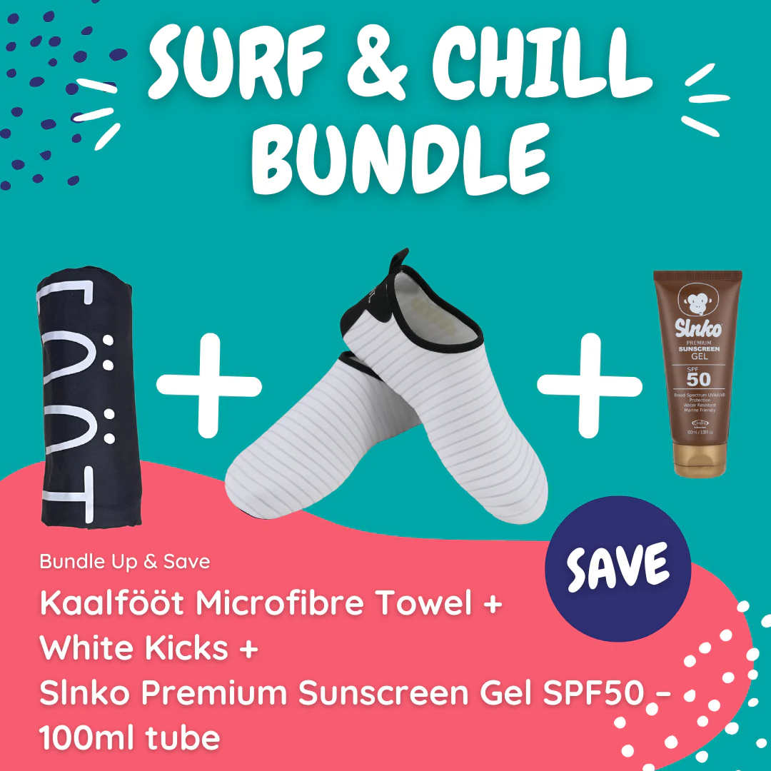 Kaalfööt Penguin (White Kicks) Surf & Chill Bundle (with Gel Tube Sunscreen)